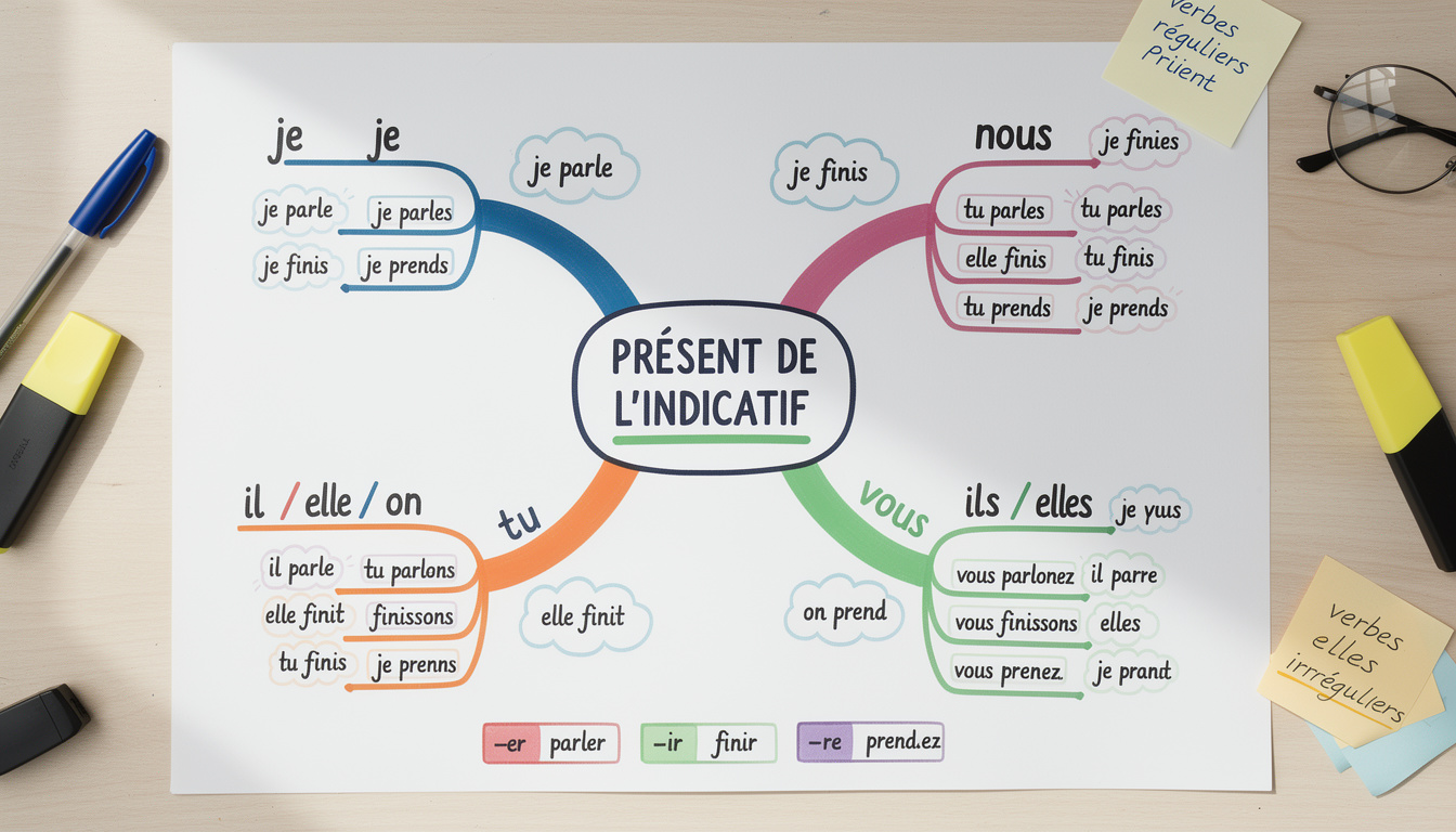 explorez notre carte mentale du présent de l'indicatif pour comprendre facilement et maîtriser la conjugaison en français.