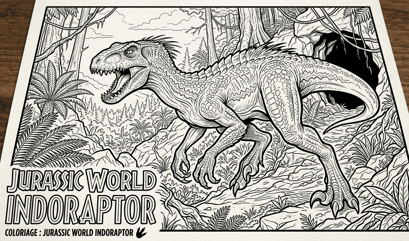 Coloriage : Jurassic world indoraptor, une activité ludique pour stimuler l&rsquo;imagination