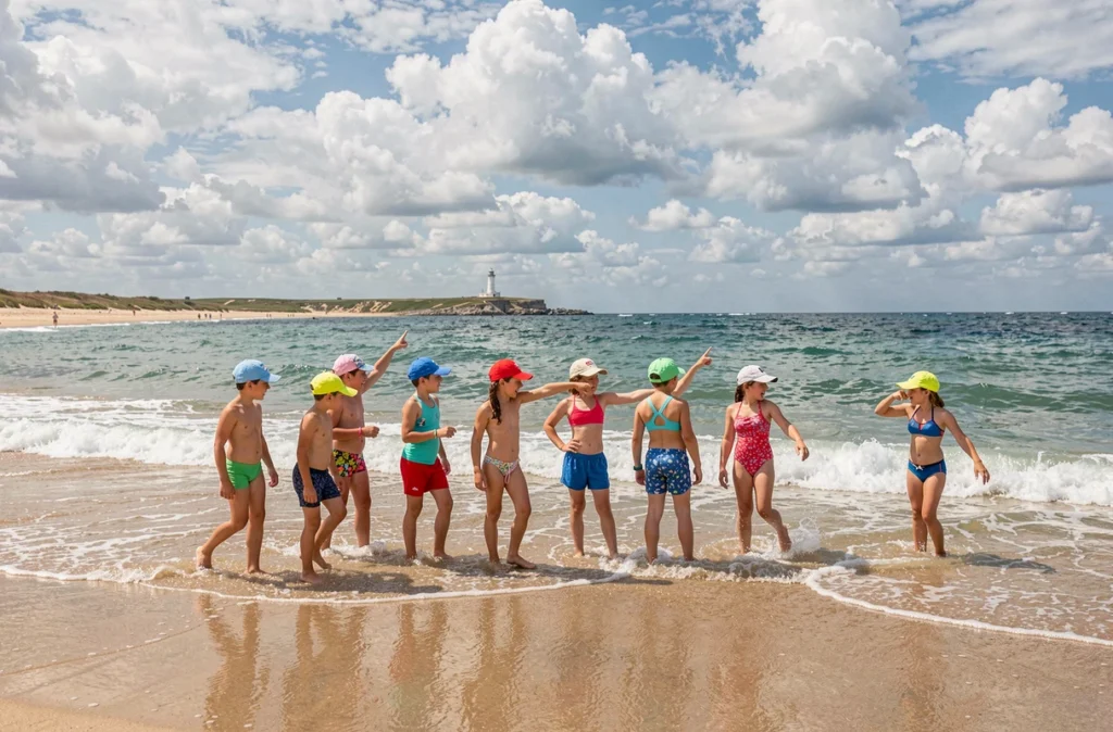 Enfants découvrant l'océan Atlantique lors d'un séjour Cap Juniors dans le Sud-Ouest