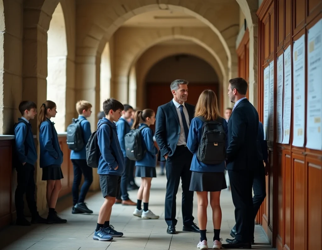 Élèves du collège privé Saint-Pierre à Lille dans un couloir historique aux arches en pierre