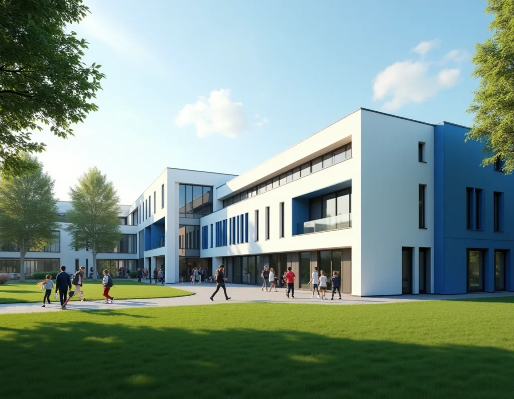 Campus du groupe scolaire privé La Croix Blanche à Bondues avec ses bâtiments modernes et ses espaces verts