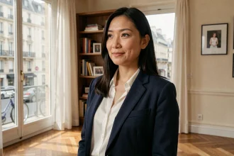Portrait d'une femme d'origine franco-vietnamienne dans un appartement parisien au style éditorial authentique